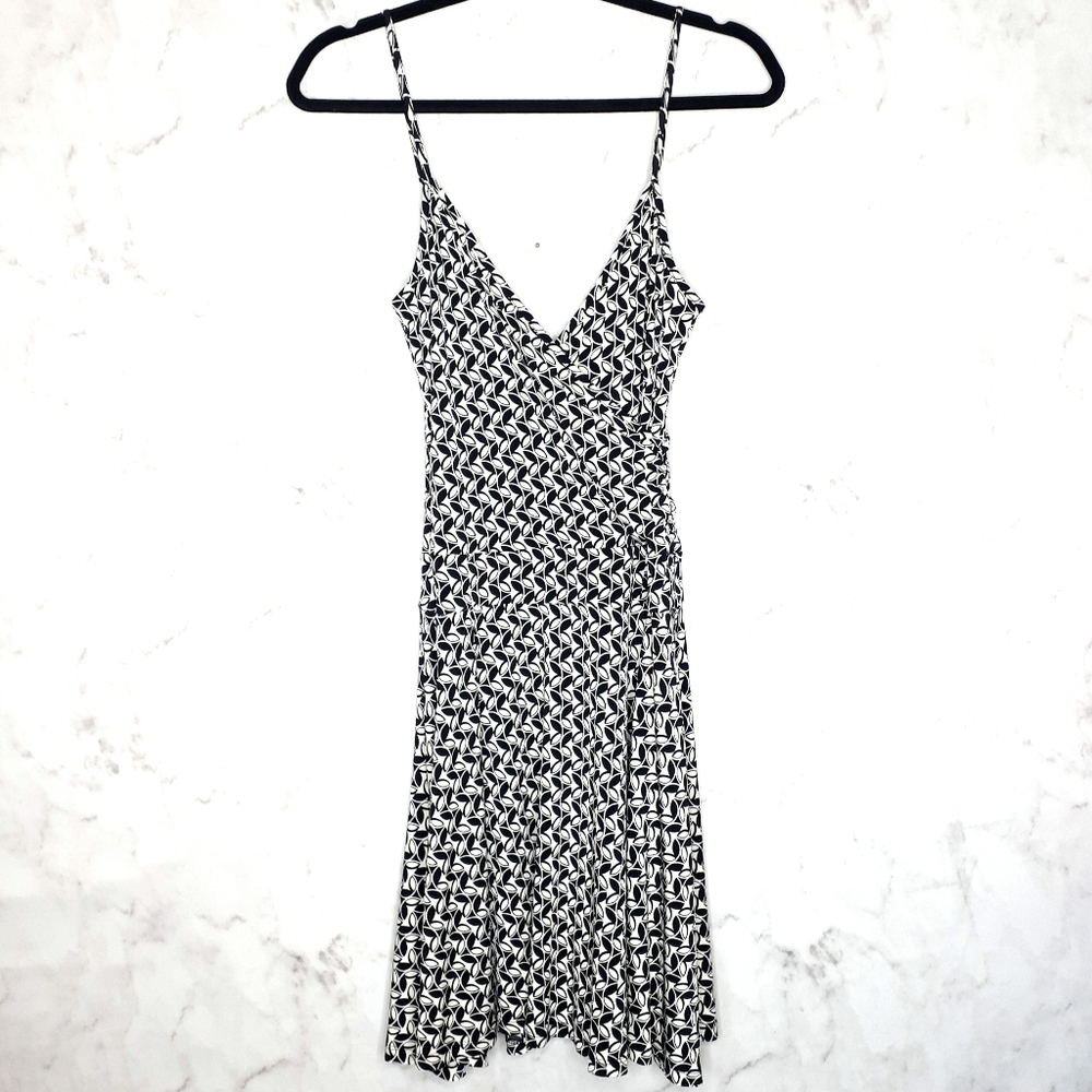 Johnny M Printed Black Cream Mini Dress Fit Flare